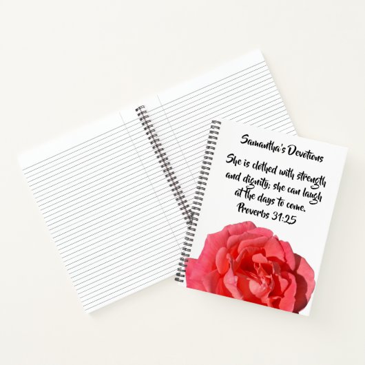 Proverbs 31:25 Red Rose Christian Custom Devotion Notitieboek (Binnen)