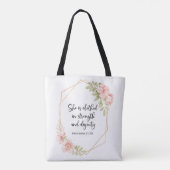 Proverbs 31:25 Strength and Dignity Floral  Tote Bag (Achterkant)