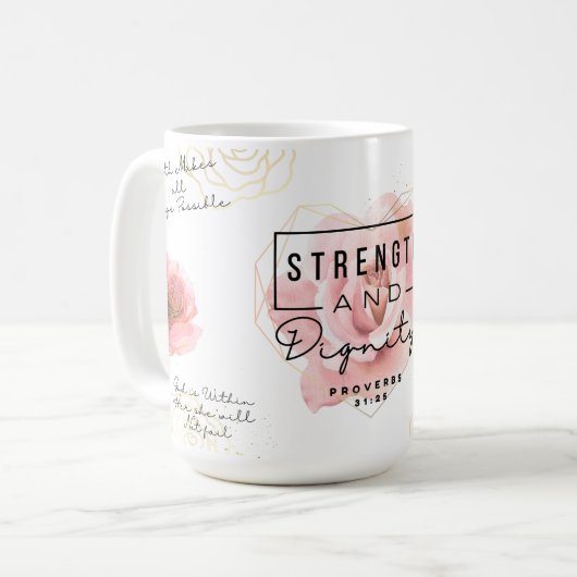 Proverbs 31:25 Strength & Dignity Ceramic Mug Koffiemok (Voorkant links)