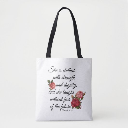 Proverbs 31:25 tote bag (Voorkant)