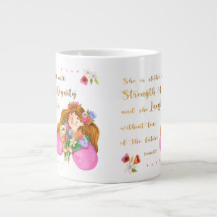 Proverbs 31:25 Ze is bedwelmd met kracht Grote Koffiekop