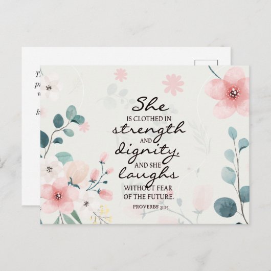 Proverbs 31:25 Ze is in sterkte gedicht Briefkaart (Voorkant / Achterkant)