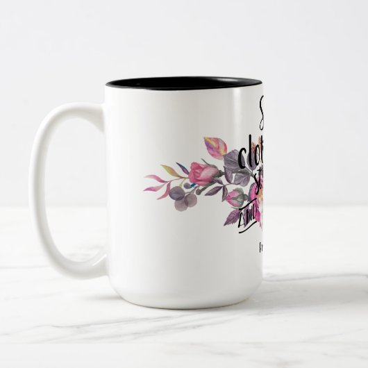 Proverbs 31:25 Ze is in sterkte gekweekt Tweekleurige Koffiemok (Links)