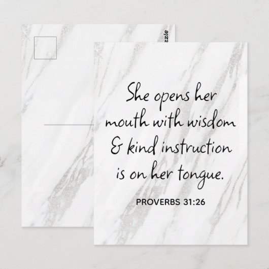 Proverbs 31:26 Bijbelverse marmer Glam Briefkaart (Voorkant / Achterkant)