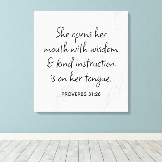 Proverbs 31:26 Bijbelverse marmer Glam Canvas Afdruk (Insitu (Houten vloer))