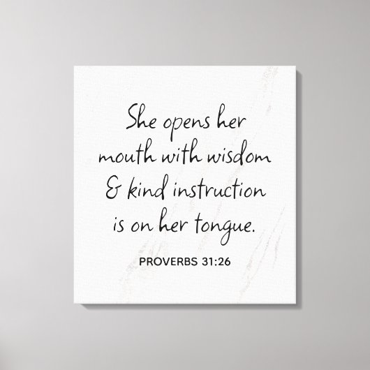 Proverbs 31:26 Bijbelverse marmer Glam Canvas Afdruk (Voorkant)