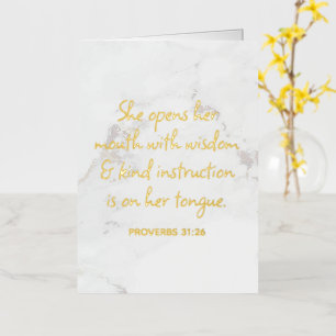 Proverbs 31:26 Bijbelverse marmer Glam Folie Wenskaart