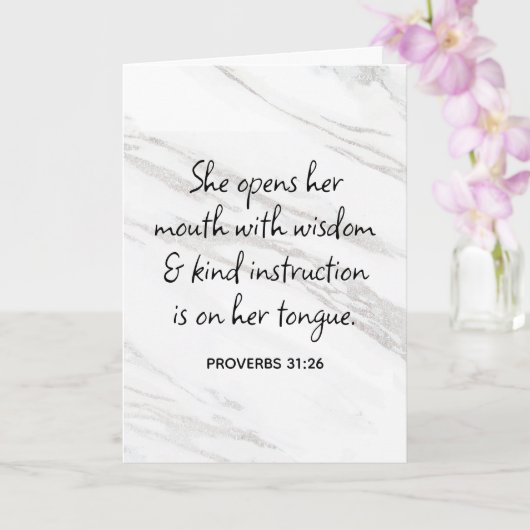 Proverbs 31:26 Bijbelverse marmer Glam Kaart (Orchidee)