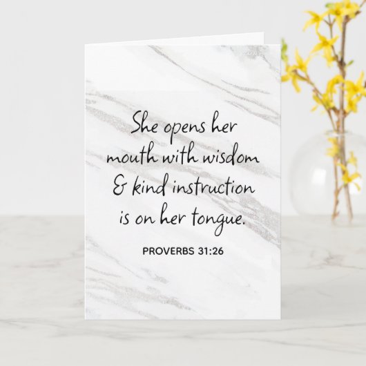 Proverbs 31:26 Bijbelverse marmer Glam Kaart (Gele Bloem)