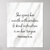 Proverbs 31:26 Bijbelverse marmer Glam Poster (Voorkant)