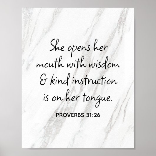 Proverbs 31:26 Bijbelverse marmer Glam Poster (Voorkant)