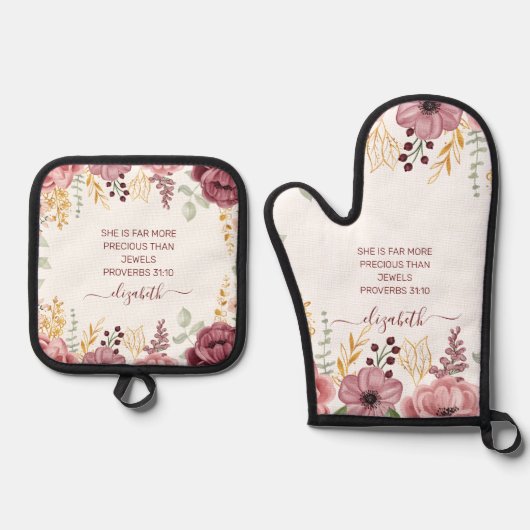 Proverbs 31 Elegant pastel pink flower  Ovenwant & Pannenlap Set (Voorkant)