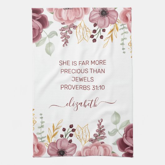 Proverbs 31 Elegant pastel pink flower  Theedoek (Verticaal)