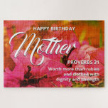 Proverbs 31 HAPPY BIRTHDAY MOTHER Floral 20"x30" Legpuzzel<br><div class="desc">Stijlvolle florale 1014-delige HAPPY BIRTHDAY MOTHER JIGSAW PUZZLE, ontworpen met een prachtige natuur, met roze en oranje bloemen en een extract gebaseerd op Proverbs 31. De tekst is zodat u zich kunt aanpassen aan uw eigen behoeften, zoals familielid of een naam, en een persoonlijk bericht of een inspirerend citaat. Dit...</div>