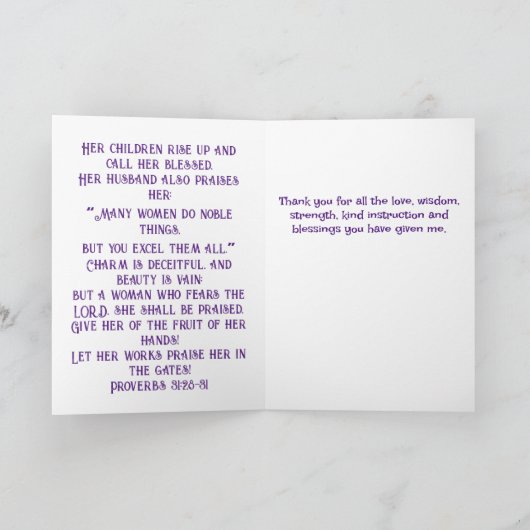 Proverbs 31 Moederdag Vouwkaart Kaart (Binnen)