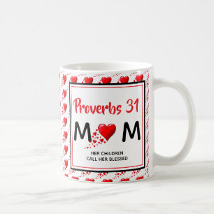 PROVERBS 31 MOM Red Hearts Christelijk Moederdag Koffiemok