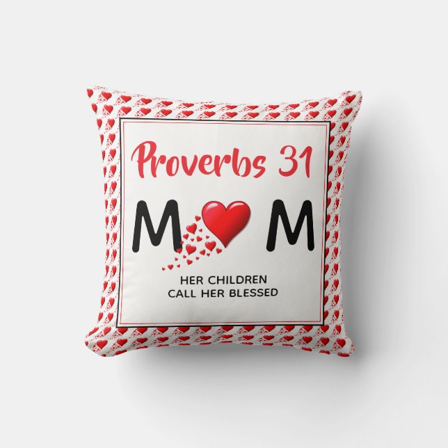 PROVERBS 31 MOM Red Hearts Christelijk Moederdag Kussen (Voorkant)