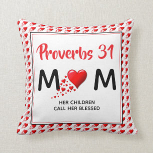 PROVERBS 31 MOM Red Hearts Christelijk Moederdag Kussen