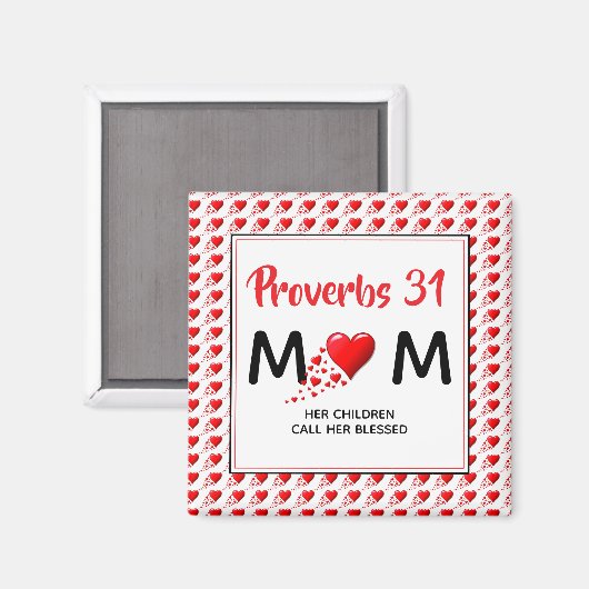 PROVERBS 31 MOM Red Hearts Christelijk Moederdag Magneet (Voorkant / Achterkant)