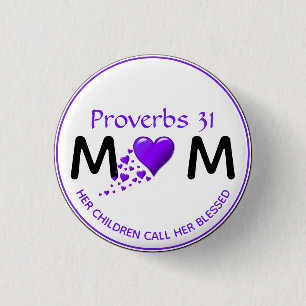 PROVERBS 31 MUM MOM Paars hart Moederdag Ronde Button 3,2 Cm