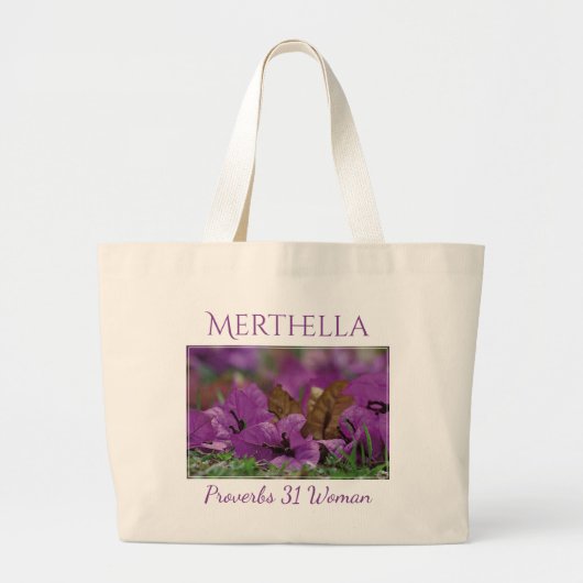 PROVERBS 31 Paarse Floral Persoonlijke foto Grote Tote Bag (Voorkant)