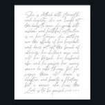 Proverbs 31-script poster<br><div class="desc">Ze is gekleed met kracht en waardigheid.. Proverbs 31 Manuscript voor vrouwen</div>
