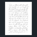 Proverbs 31-script poster<br><div class="desc">Ze is gekleed met kracht en waardigheid.. Proverbs 31 Manuscript voor vrouwen</div>