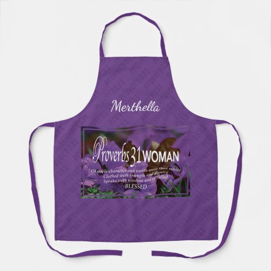 PROVERBS 31 VROUW | Floral | PAARS gepersonaliseer Schort (Voorkant)