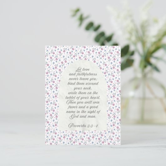Proverbs 3:3–4 Floral Scripture Briefkaart (Staand voorkant)