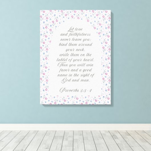 Proverbs 3:3–4 Floral Scripture  Canvas Afdruk (Insitu (Houten vloer))