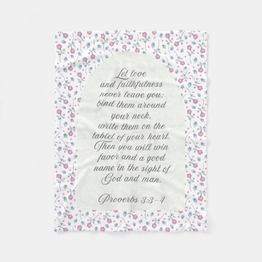 Proverbs 3:3–4 Floral Scripture  Fleece Deken (Voorkant)