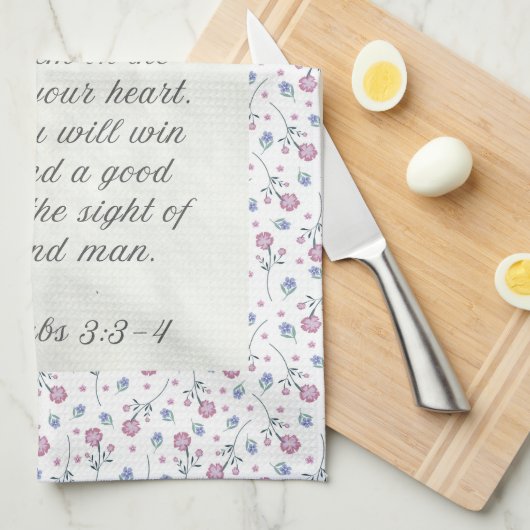 Proverbs 3:3–4 Floral Scripture Theedoek (Quarter Fold)