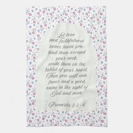 Proverbs 3:3–4 Floral Scripture  Theedoek (Verticaal)