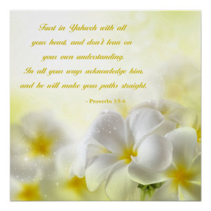 Proverbs 3:5-6   Bijbelprijsopgave   Gele Floral Poster