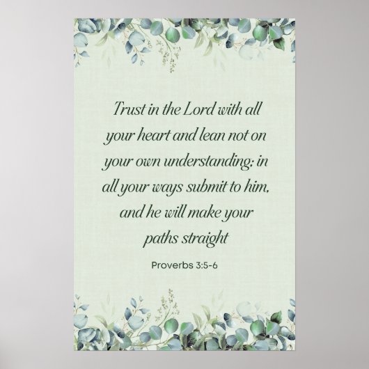 Proverbs 3:5-6 Floral Bible Verse Christian  Poster (Voorkant)