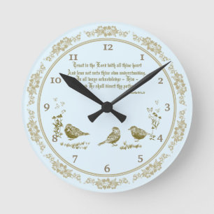 Proverbs 3:5-6 wandklok met vogels, bloemen