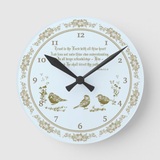 Proverbs 3:5-6 wandklok met vogels, bloemen (Voorkant)