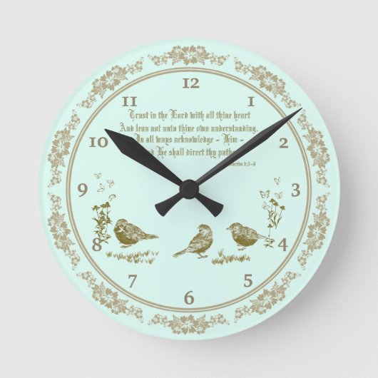 Proverbs 3:5-6 wandklok met vogels, bloemen (Voorkant)
