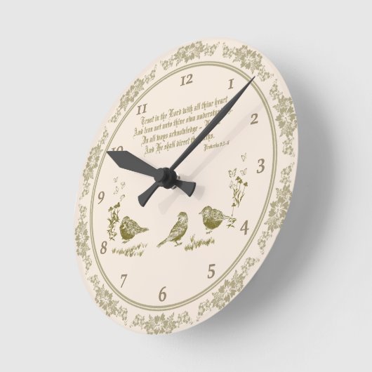 Proverbs 3:5-6 wandklok met vogels, bloemen (Hoek)