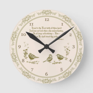 Proverbs 3:5-6 wandklok met vogels, bloemen