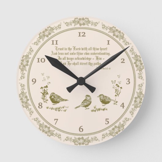 Proverbs 3:5-6 wandklok met vogels, bloemen (Voorkant)