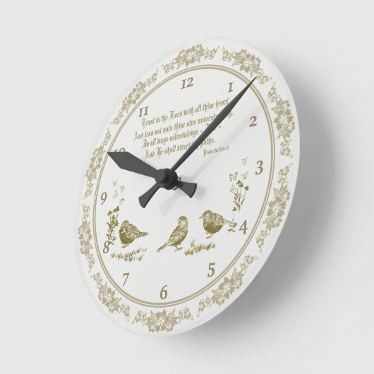 Proverbs 3:5-6 wandklok met vogels, bloemen grijs (Hoek)
