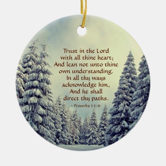 Proverbs 3:5-6 Winter Scene gepersonaliseerd Keramisch Ornament (Voorkant)