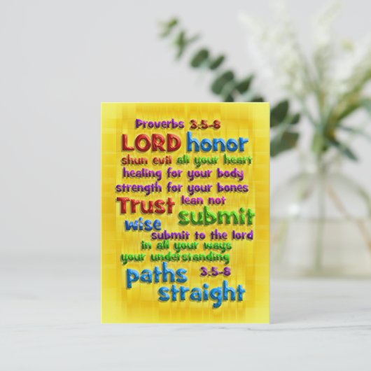 Proverbs 3:5-8 gele olie briefkaart (Staand voorkant)