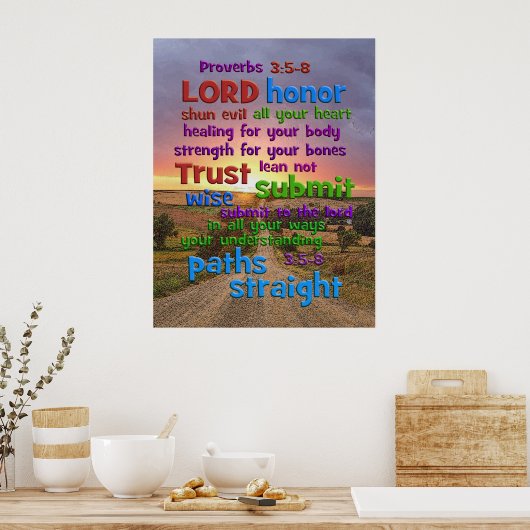 Proverbs 3:5-8 Lange pad Poster (Keuken)