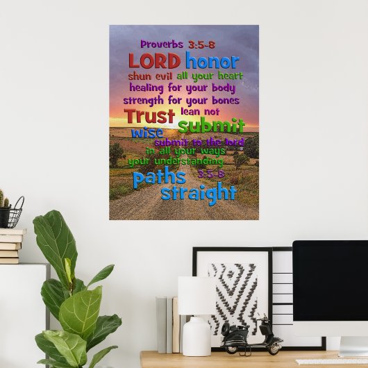 Proverbs 3:5-8 Lange pad Poster (Thuiskantoor)