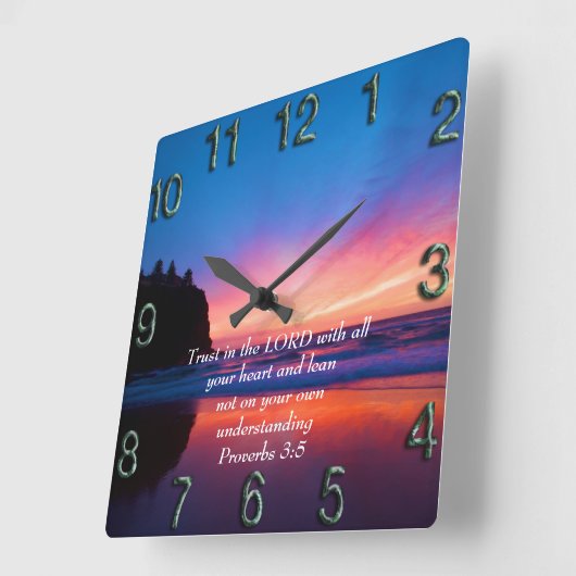 Proverbs 3:5 mooie Oceaan en de hemel Vierkante Klok (Hoek)