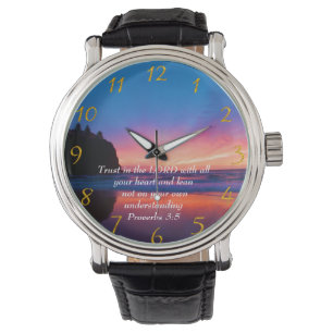 Proverbs 3:5 mooie Oceaan en de Sky Large Cl Horloge