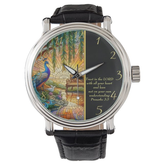 Proverbs 3:5 Witte Kerk Horloge (Voorkant)