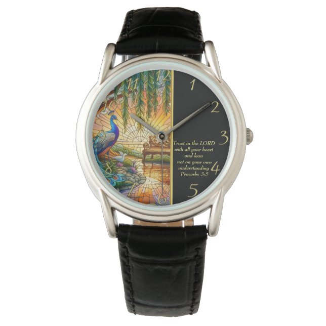 Proverbs 3:5 Witte Kerk Horloge (Voorkant)